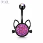 Piercing Nombril Tête de Chat Noir Zirconium AB.