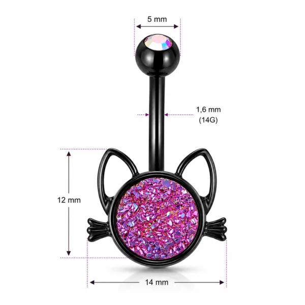 Piercing Nombril Tête de Chat Noir Zirconium AB (dimensions) Piercing Nombril Tête de Chat Noir Zirconium AB (dimensions).