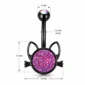Piercing Nombril Tête de Chat Noir Zirconium AB (dimensions).