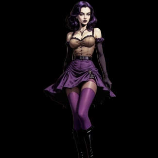 Une femme gothique avec des collants opaques violets.