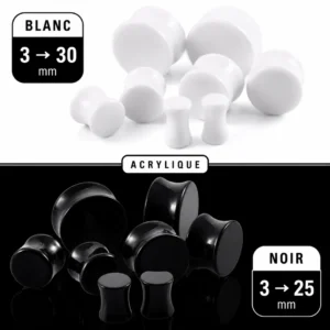 Écarteur Plug Double Évasé en Acrylique - Blanc ou Noir.