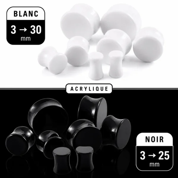 Écarteur Plug Double Évasé en Acrylique - Blanc ou Noir.