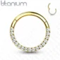 Anneau Charnière Titane ASTM-F136 Anodisé Doré à Arc Pavé de Zirconiums 6-12 mm.