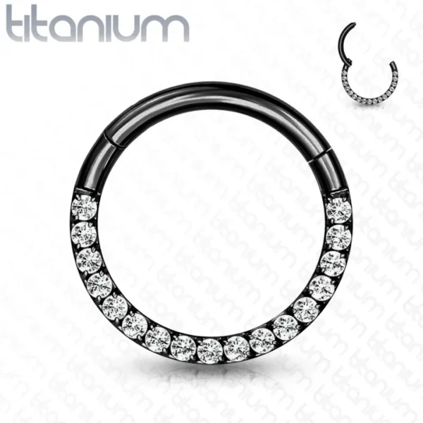 Anneau Charnière Titane ASTM-F136 Anodisé Noir à Arc Pavé de Zirconiums 6-12 mm Anneau Charnière Titane ASTM-F136 Anodisé Noir à Arc Pavé de Zirconiums 6-12 mm.