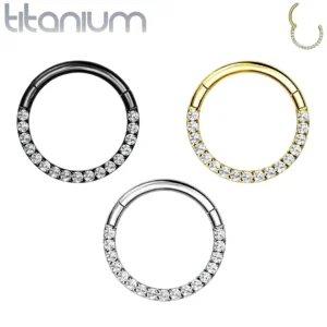 Anneau Charnière Titane à Arc Pavé de Zirconiums 6-12 mm.