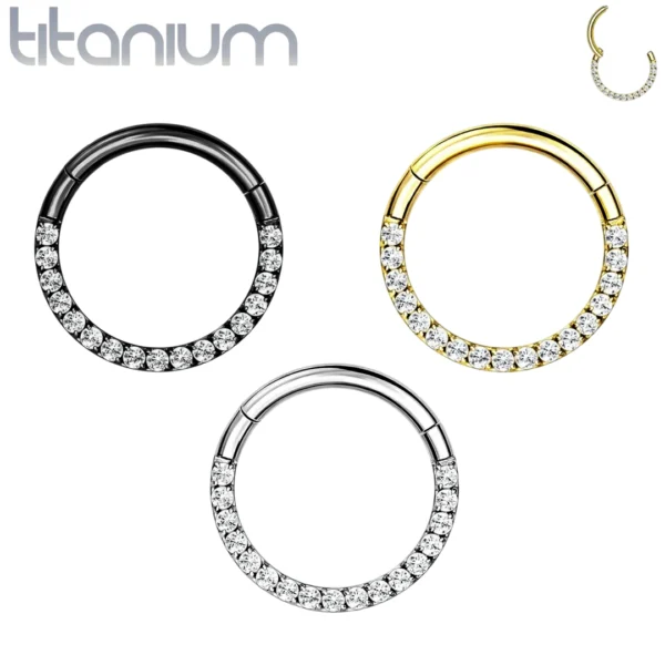 Anneau Charnière Titane à Arc Pavé de Zirconiums 6-12 mm Anneau Charnière Titane à Arc Pavé de Zirconiums 6-12 mm.
