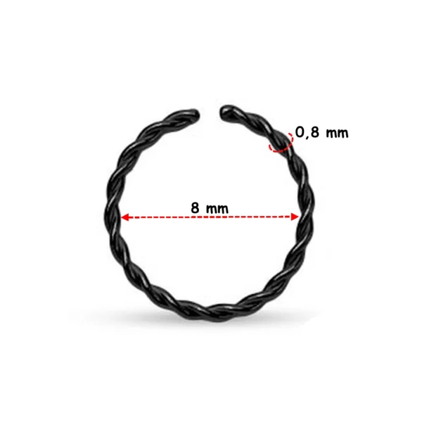 Anneau Tressé Flexible 0,8 mm en Acier 316L Noir PVD pour Piercing Nostril Anneau Tressé Flexible 0,8 mm en Acier 316L Noir PVD pour Piercing Nostril.