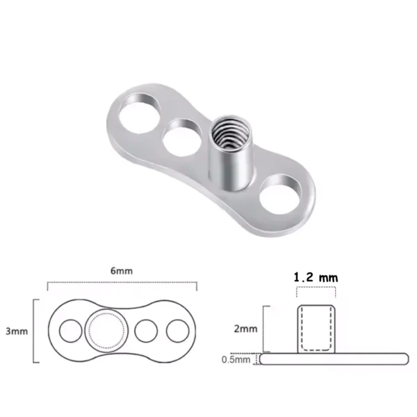 Base Microdermale 3 Trous Titane ASTM-F136 Filetage Interne (variante tige 1.2 mm) Base Microdermale 3 Trous Titane ASTM-F136 Filetage Interne (variante tige 1.2 mm).