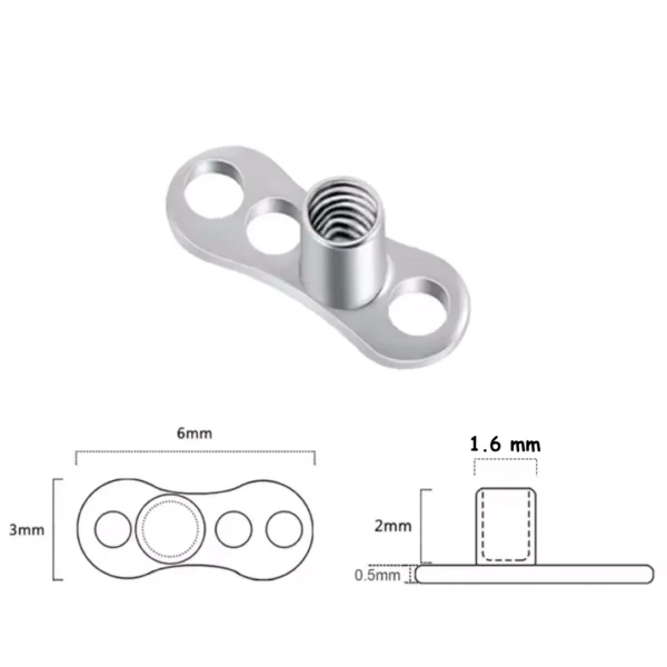 Base Microdermale 3 Trous Titane ASTM-F136 Filetage Interne (variante tige 1.6 mm) Base Microdermale 3 Trous Titane ASTM-F136 Filetage Interne (variante tige 1.6 mm).