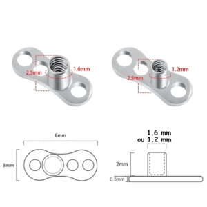 Base Microdermale 3 Trous Titane ASTM-F136 Tige 1.6 mm ou 1.2 mm à Filetage Interne.