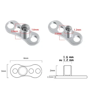 Base Microdermale 3 Trous Titane ASTM-F136 Tige 1.6 mm ou 1.2 mm à Filetage Interne.