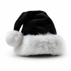 Bonnet de Père Noël Noir en Peluche.