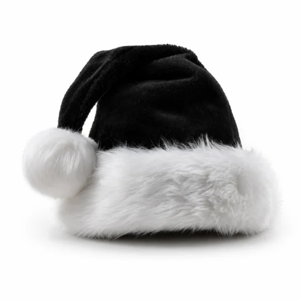 Bonnet de Père Noël Noir en Peluche.