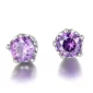 Boucles d'Oreilles Clous avec Zircon Violet d'Inspiration Améthyste (vue face).