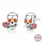 Boucles d'Oreilles Tête de Mort Florale en Argent 925.