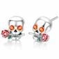 Boucles d'Oreilles Tête de Mort Florale en Argent et Yeux Scintillants Zirconiums.