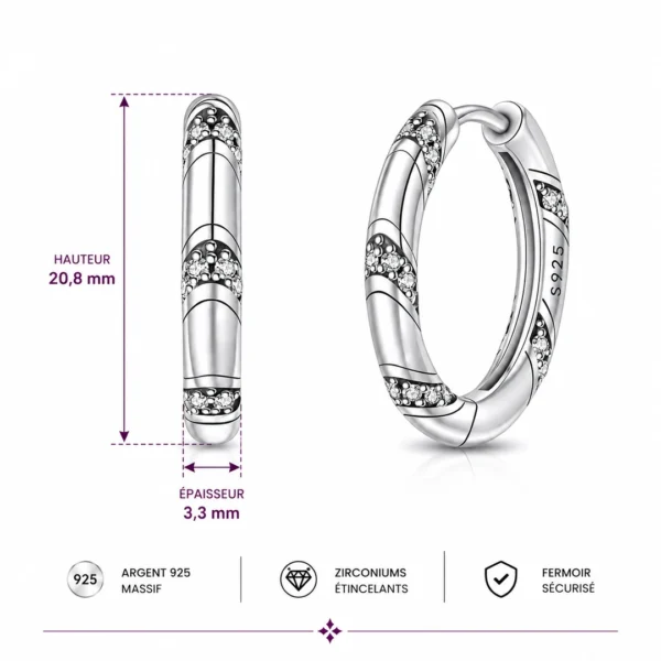 Créoles Argent 925 Serties de Zirconiums (dimensions) Créoles Argent 925 Serties de Zirconiums (dimensions).