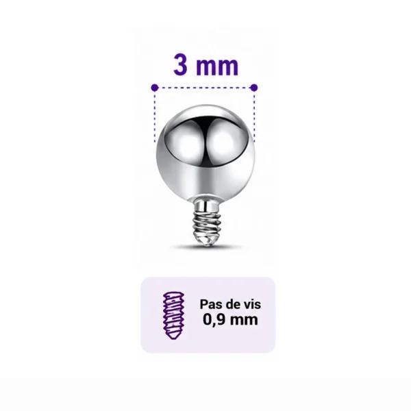 Embout Piercing Bille 3 mm en Titane Pas de Vis 0,9 mm Embout Piercing Bille 3 mm en Titane Pas de Vis 0,9 mm.