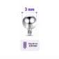 Embout Piercing Bille 3 mm en Titane Pas de Vis 0,9 mm.