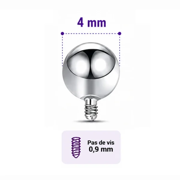 Embout Piercing Bille 4 mm en Titane Pas de Vis 0,9 mm Embout Piercing Bille 4 mm en Titane Pas de Vis 0,9 mm.