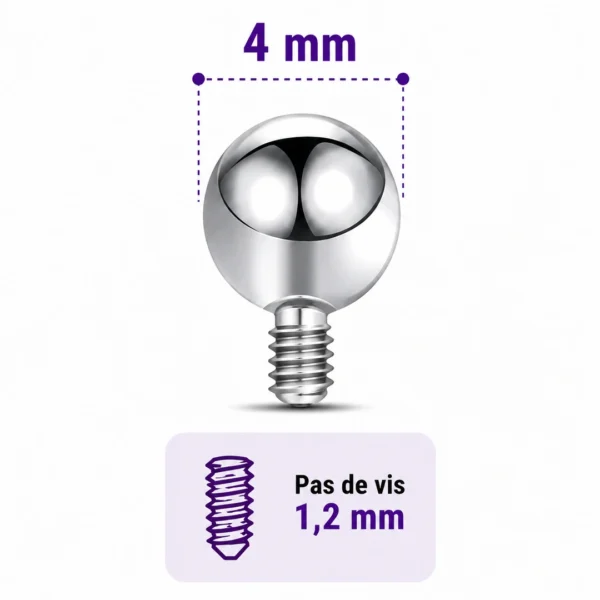 Embout Piercing Bille 4 mm en Titane Pas de Vis 1,2 mm Embout Piercing Bille 4 mm en Titane Pas de Vis 1,2 mm