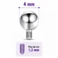 Embout Piercing Bille 4 mm en Titane Pas de Vis 1,2 mm