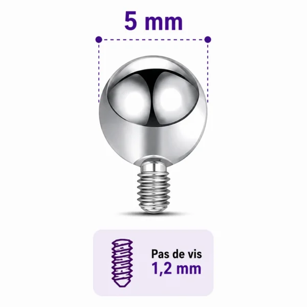 Embout Piercing Bille 5 mm en Titane Pas de Vis 1,2 mm Embout Piercing Bille 5 mm en Titane Pas de Vis 1,2 mm