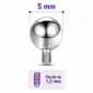 Embout Piercing Bille 5 mm en Titane Pas de Vis 1,2 mm