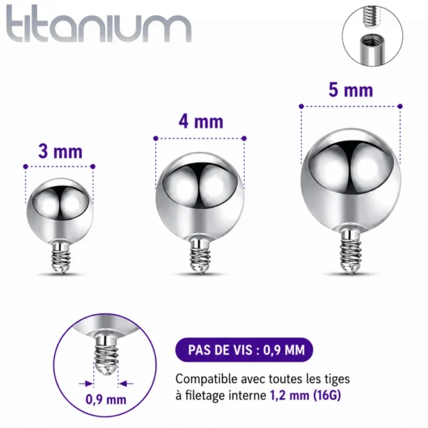 Embout Piercing Bille en Titane Pas de Vis 0,9 mm Embout Piercing Bille en Titane Pas de Vis 0,9 mm.