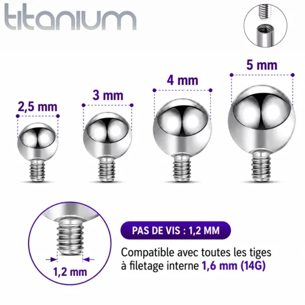 Embout Piercing Bille en Titane Pas de Vis 1,2 mm Embout Piercing Bille en Titane Pas de Vis 1,2 mm.