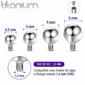 Embout Piercing Bille en Titane Pas de Vis 1,2 mm.
