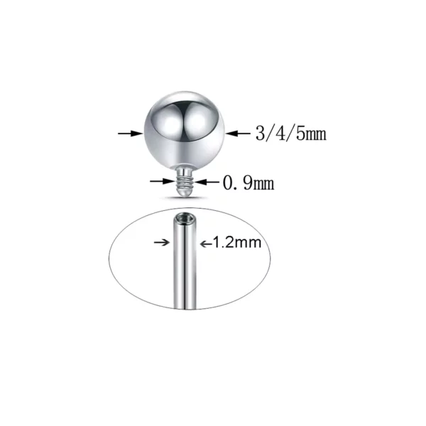 Embout Piercing Bille en Titane avec Pas de Vis 0.9mm pour Tige 1.2mm Embout Piercing Bille en Titane avec Pas de Vis 0.9mm pour Tige 1.2mm.