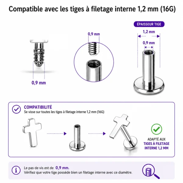 Embout Piercing Croix en Titane (compatibilité) Embout Piercing Croix en Titane (compatibilité).