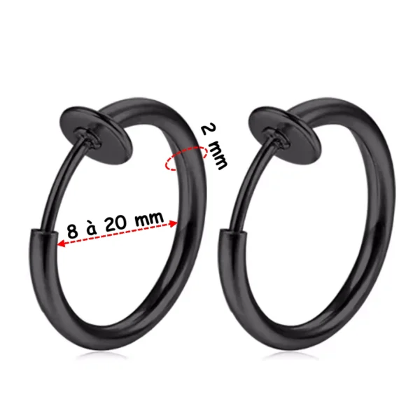 Fausses Boucles d'Oreilles Créoles 2 mm (sans perçage) Ø 8-20 mm (variante noir PVD) Fausses Boucles d'Oreilles Créoles 2 mm (sans perçage) Ø 8-20 mm (variante noir PVD).