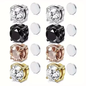 Faux Piercing Aimanté Oreille Zircon - 4 Couleurs, 2 Tailles.