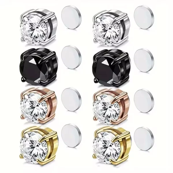 Faux Piercing Aimanté Oreille Zircon - 4 Couleurs, 2 Tailles.
