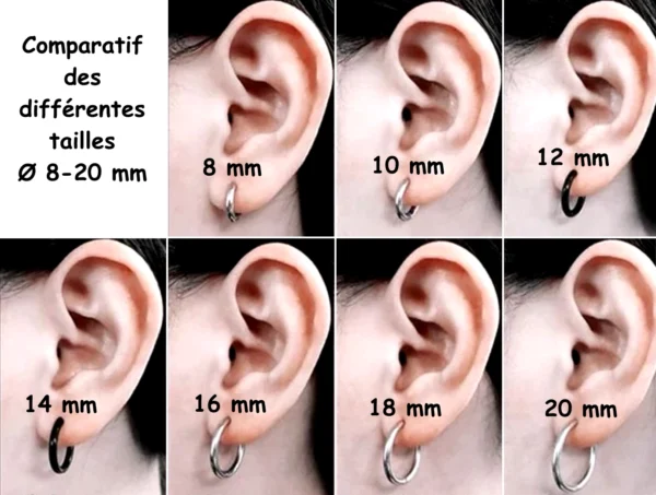 Faux Piercing Anneau Créole 2 mm (sans perçage) Ø 8-20 mm (comparatif différentes tailles) Faux Piercing Anneau Créole 2 mm (sans perçage) Ø 8-20 mm (comparatif différentes tailles).