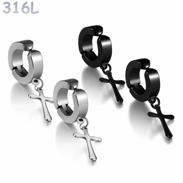 Faux Piercing Clip Oreille avec Croix Gothique.