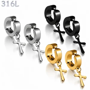 Faux Piercing Clip Oreille avec Croix Gothique.
