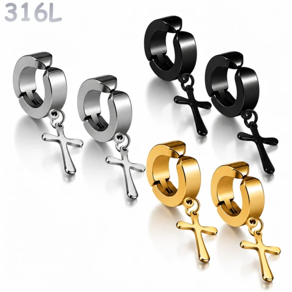 Faux Piercing Clip Oreille avec Croix Gothique.