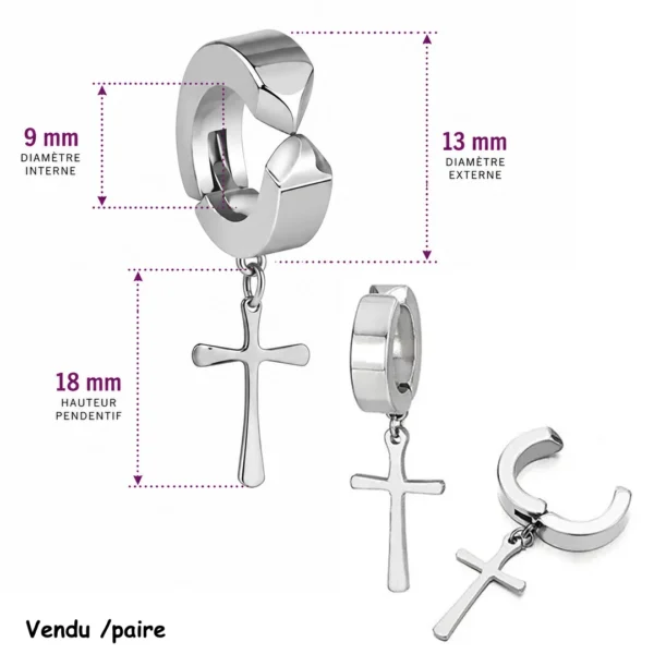 Faux Piercing Clip Oreille avec Croix Gothique Acier 316L Poli Faux Piercing Clip Oreille avec Croix Gothique Acier 316L Poli.