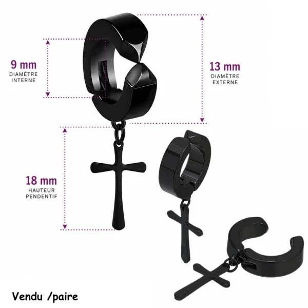 Faux Piercing Clip Oreille avec Croix Gothique Acier Inoxydable Noir PVD Faux Piercing Clip Oreille avec Croix Gothique Acier Inoxydable Noir PVD.