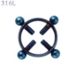 Faux Piercing Téton Acier 316L Bleu Marine à Vis de Serrage.