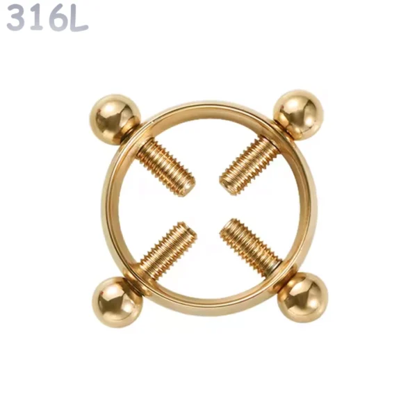 Faux Piercing Téton Acier 316L Doré à Vis de Serrage Faux Piercing Téton Acier 316L Doré à Vis de Serrage.