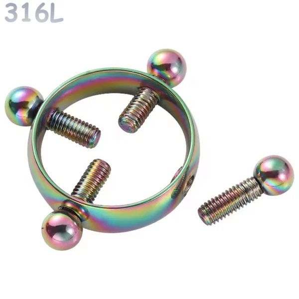 Faux Piercing Téton Acier 316L Multicolore PVD à Vis de Serrage Faux Piercing Téton Acier 316L Multicolore PVD à Vis de Serrage.