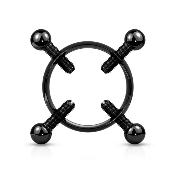 Faux Piercing Téton en Acier à Vis de Serrage (variante couleur noir PVD) Faux Piercing Téton en Acier à Vis de Serrage (variante couleur noir PVD).
