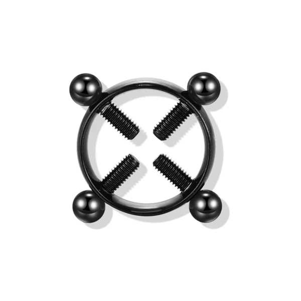 Faux Piercing téton en acier à vis de serrage (couleur noir)