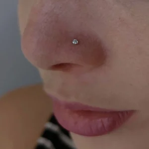 Femme avec Piercing Nostril Stud Courbé Titane à Zircon Serti à Griffes.