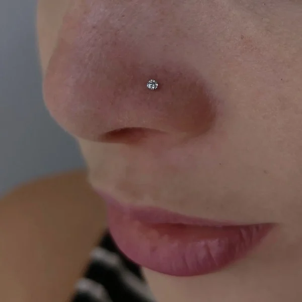 Femme avec Piercing Nostril Stud Courbé Titane à Zircon Serti à Griffes Femme avec Piercing Nostril Stud Courbé Titane à Zircon Serti à Griffes