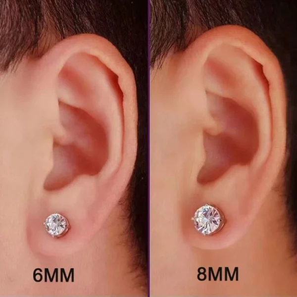 Homme portant un Faux Piercing Magnétique Oreille Zircon de 6 et 8 mm Homme portant un Faux Piercing Magnétique Oreille Zircon de 6 et 8 mm.